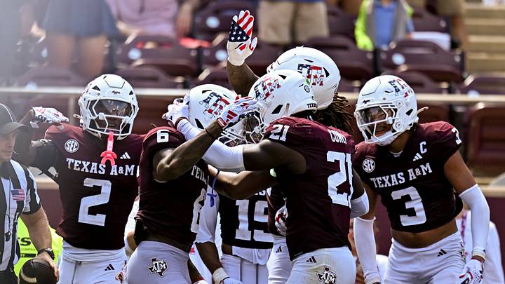 Sep 12, 2026; College Station, Texas, USA; Texas A&M Aggies cornerback Julio Humphrey (6) celebrates with teammates after running an interception back for a touchdown against Arizona State Sun Devils at Kyle Field. Mandatory Credit: Maria Lysaker-Imagn Images Sep 12, 2026; College Station, Texas, USA; Texas A&M Aggies cornerback Julio Humphrey (6) celebrates with teammates after running an interception back for a touchdown against Arizona State Sun Devils at Kyle Field. Mandatory Credit: Maria Lysaker-Imagn Images