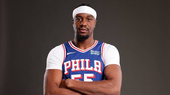 Philadelphia 76ers Ariel Hukporti poses for a photo during media day. 
