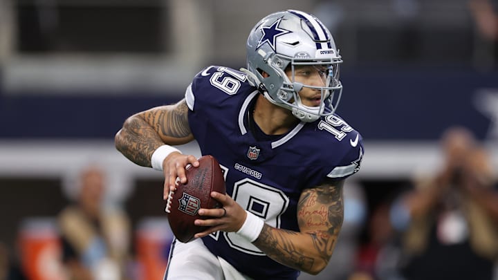 Quarterback Trey Lance during a Dallas Cowboys-Washington Commanders matchup in Week 18 of the 2024 NFL season