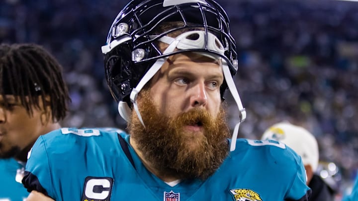 Jan 14, 2023; Jacksonville, Florida, USA; Jacksonville Jaguars guard Brandon Scherff (68).