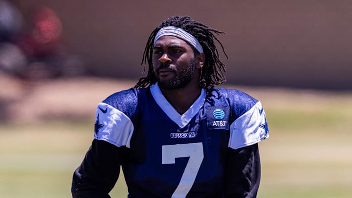 Dallas Cowboys cornerback Trevon Diggs during training camp at River Ridge Playing Fields in Oxnard, California. 