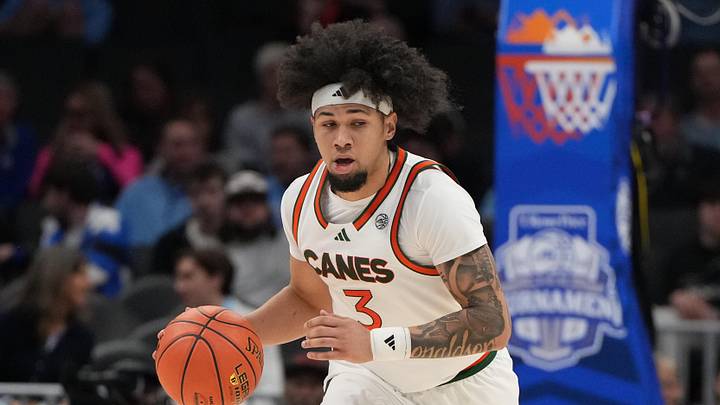 Mar 12, 2026; Charlotte, NC, USA; Miami (FL) Hurricanes guard Tre Donaldson (3) brings the ball up the court in the second half at Spectrum Center. Mandatory Credit: Bob Donnan-Imagn Images Mar 12, 2026; Charlotte, NC, USA; Miami (FL) Hurricanes guard Tre Donaldson (3) brings the ball up the court in the second half at Spectrum Center. Mandatory Credit: Bob Donnan-Imagn Images