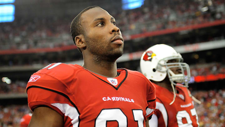 Jan. 3, 2010; Glendale, AZ, USA; Arizona Cardinals wide receiver (81) Anquan Boldin against the Green Bay Packers at University of Phoenix Stadium. The Packers defeated the Cardinals 33-7. Mandatory Credit: Mark J. Rebilas-Imagn Images