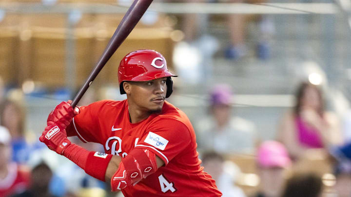 Mar 12, 2026; Phoenix, Arizona, USA; Cincinnati Reds outfielder Noelvi Marte against the Los Angeles Dodgers during a spring training game at Camelback Ranch-Glendale. Mandatory Credit: Mark J. Rebilas-Imagn Images Mar 12, 2026; Phoenix, Arizona, USA; Cincinnati Reds outfielder Noelvi Marte against the Los Angeles Dodgers during a spring training game at Camelback Ranch-Glendale. Mandatory Credit: Mark J. Rebilas-Imagn Images