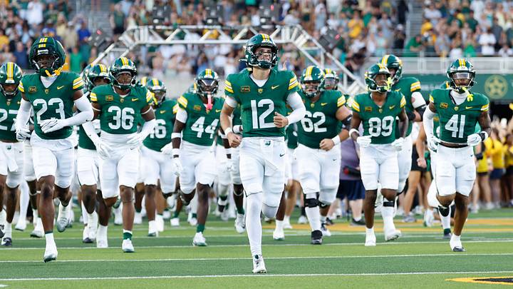 Sep 12, 2026; Waco, Texas, USA;  The Baylor Bears run onto the field before the game against the Prairie View A&M Panthers at McLane Stadium.  Mandatory Credit: Chris Jones-Imagn Images