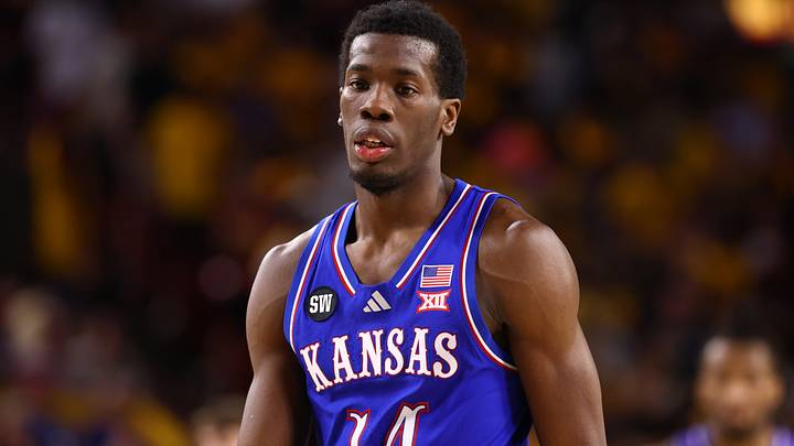 Mar 3, 2026; Tempe, Arizona, USA; Kansas Jayhawks guard Melvin Council Jr. (14) against the Arizona State Sun Devils at Desert Financial Arena. Mandatory Credit: Mark J. Rebilas-Imagn Images Mar 3, 2026; Tempe, Arizona, USA; Kansas Jayhawks guard Melvin Council Jr. (14) against the Arizona State Sun Devils at Desert Financial Arena. Mandatory Credit: Mark J. Rebilas-Imagn Images