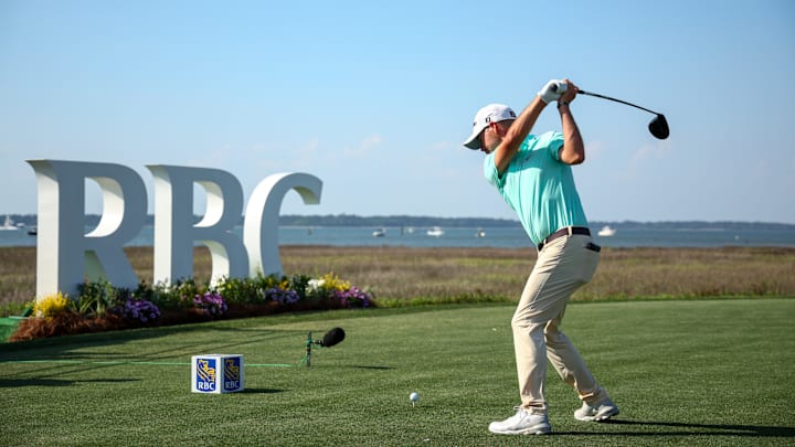 Brian Harman tees off during the first round of the 2025 RBC Heritage at Harbour Town Golf Links