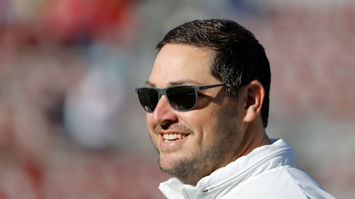 Oklahoma offensive coordinator Jeff Lebby is pictured before a college football game between the University of Oklahoma Sooners (OU) and the TCU Horned Frogs at Gaylord Family-Oklahoma Memorial Stadium in Norman, Okla., Friday, Nov. 24, 2023. Oklahoma won 69-45. Oklahoma offensive coordinator Jeff Lebby is pictured before a college football game between the University of Oklahoma Sooners (OU) and the TCU Horned Frogs at Gaylord Family-Oklahoma Memorial Stadium in Norman, Okla., Friday, Nov. 24, 2023. Oklahoma won 69-45.