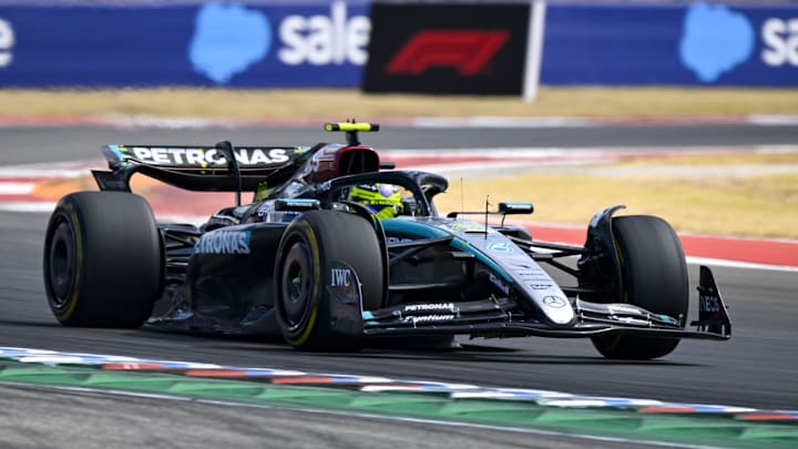 Oct 19, 2024; Austin, Texas, USA; Mercedes AMG Petronas F1 Team driver Lewis Hamilton (44) of Team Great Britain drives during the Sprint Race in the 2024 Formula One US Grand Prix at Circuit of the Americas. Mandatory Credit: Jerome Miron-Imagn Images