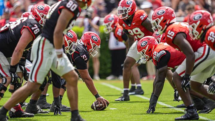 Apr 18, 2026; Athens, GA, USA; Georgia Bulldogs line of scrimmage shown during the Georgia Spring football game at Sanford Stadium. Mandatory Credit: Dale Zanine-Imagn Images Apr 18, 2026; Athens, GA, USA; Georgia Bulldogs line of scrimmage shown during the Georgia Spring football game at Sanford Stadium. Mandatory Credit: Dale Zanine-Imagn Images