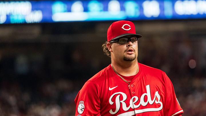 Aug 23, 2025; Phoenix, Arizona, USA; Cincinnati Reds pitcher Zach Maxwell (78) reacts after his debut performance in the fifth inning against the Arizona Diamondbacks at Chase Field. Mandatory Credit: Allan Henry-Imagn Images