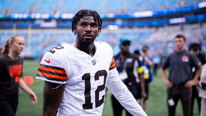 Cleveland Browns quarterback Shedeur Sanders before the game against the Carolina Panthers.