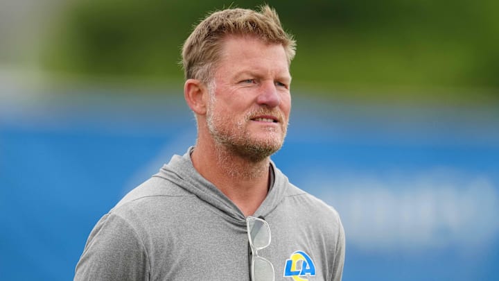 May 23, 2023, Thousand Oaks, CA, USA; Los Angeles Rams general manager Les Snead during organized team activities at Cal Lutheran. Mandatory Credit: Kirby Lee-Imagn Images May 23, 2023, Thousand Oaks, CA, USA; Los Angeles Rams general manager Les Snead during organized team activities at Cal Lutheran. Mandatory Credit: Kirby Lee-Imagn Images