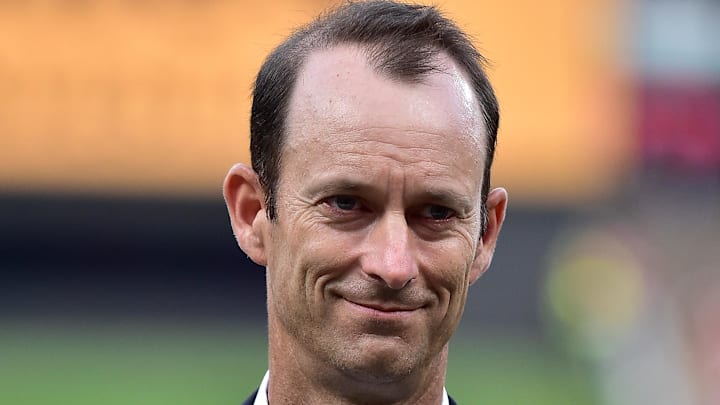 Aug 24, 2019; St. Louis, MO, USA; St. Louis Cardinals chairman Bill Dewitt III. looks on during a ceremony prior to the start of a game against the Colorado Rockies during an MLB Players' Weekend game at Busch Stadium. Mandatory Credit: Jeff Curry-Imagn Images