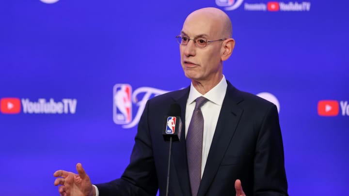 Jun 6, 2024; Boston, Massachusetts, USA; NBA commissioner Adam Silver speaks before game one of the 2024 NBA Finals between the Boston Celtics and the Dallas Mavericks at TD Garden. Mandatory Credit: Peter Casey-USA TODAY Sports