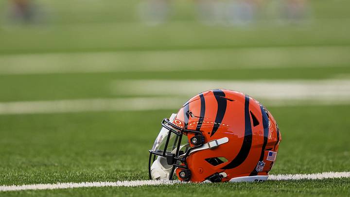Aug 22, 2024; Cincinnati, Ohio, USA; A general view of the helmet of Cincinnati Bengals safety Daijahn Anthony (33)  during warmups before the game against the Indianapolis Colts at Paycor Stadium. Mandatory Credit: Katie Stratman-Imagn Images