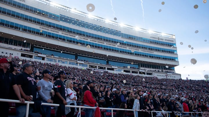 Texas Tech fans throw tortillas during kickoff against Kansas State, Saturday, Oct. 14, 2023, at Jones AT&T Stadium.