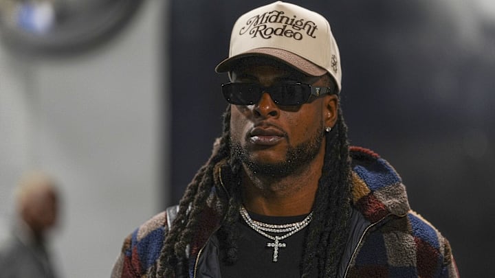 Jan 10, 2026; Charlotte, NC, USA; Los Angeles Rams wide receiver Davante Adams (17)  walks into the stadium before the NFC Wild Card Round game against the Carolina Panthers at Bank of America Stadium.
