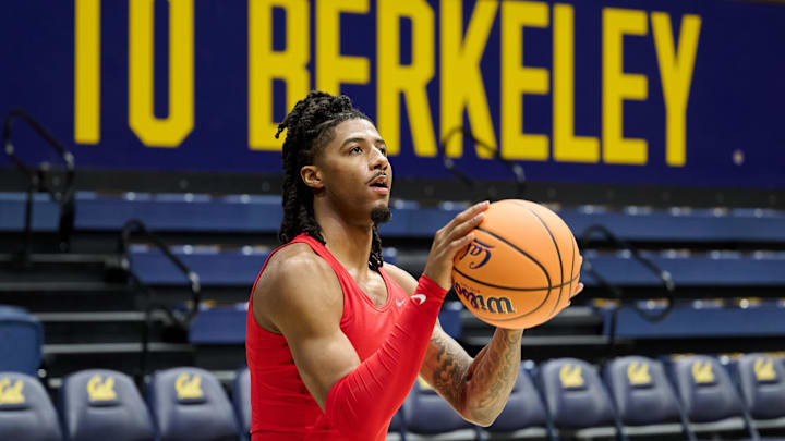 Guard B.J. Edwards warms up before SMU's game at Haas Pavilion on Feb. 25. 