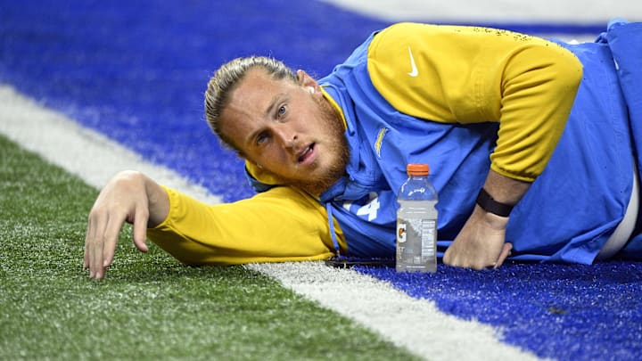 Dec 26, 2022; Indianapolis, Indiana, USA; Los Angeles Chargers offensive tackle Storm Norton (74)