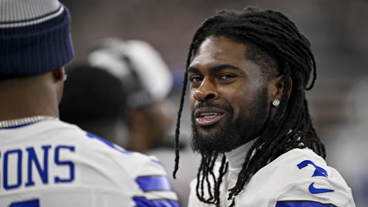 Dallas Cowboys cornerback Trevon Diggs looks on before the game between the Dallas Cowboys and the Baltimore Ravens at AT&T Stadium. Dallas Cowboys cornerback Trevon Diggs looks on before the game between the Dallas Cowboys and the Baltimore Ravens at AT&T Stadium.