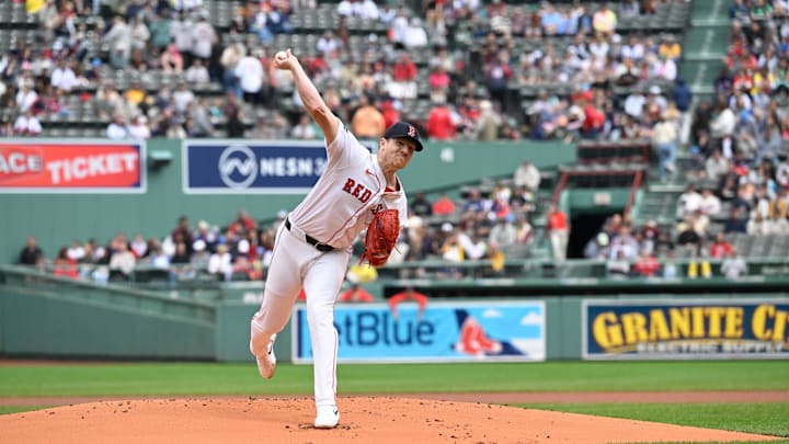 Sep 22, 2024; Boston, Massachusetts, USA; Boston Red Sox starting pitcher Nick Pivetta (37) pitches during the first inning against the Minnesota Twins at Fenway Park. Mandatory Credit: Eric Canha-Imagn Images
