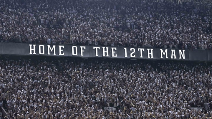Sep 17, 2022; College Station, Texas, USA; A view of the stands and the fans and the 12th Man logo during the game between the Texas A&M Aggies and the Miami Hurricanes at Kyle Field. 