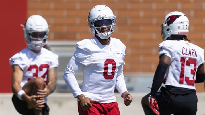 Jun 10, 2025; Tempe, AZ, USA; Arizona Cardinals cornerback Will Johnson (0) during minicamp at the teams Arizona Cardinals Training Facility. Mandatory Credit: Mark J. Rebilas-Imagn Images