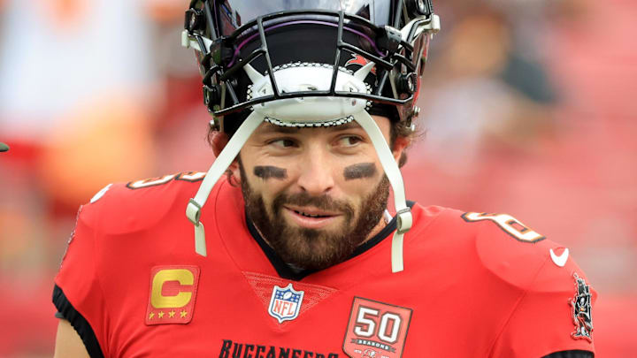 Tampa Bay Buccaneers quarterback Baker Mayfield (6) prior to the game against the New Orleans Saints