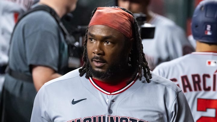 May 30, 2025; Phoenix, Arizona, USA; Washington Nationals outfielder Josh Bell against the Arizona Diamondbacks at Chase Field. Mandatory Credit: Mark J. Rebilas-Imagn Images