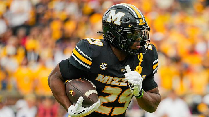 Oct 11, 2025; Columbia, Missouri, USA; Missouri Tigers running back Ahmad Hardy (29) runs the ball during the first half against the Alabama Crimson Tide at Faurot Field at Memorial Stadium. Mandatory Credit: Jay Biggerstaff-Imagn Images