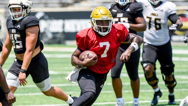 Quarterback Braylen Ragland runs with the ball during an Alabama State University football scrimmage at ASU Stadium in Montgomery Ala., on Saturday August 16, 2025. Quarterback Braylen Ragland runs with the ball during an Alabama State University football scrimmage at ASU Stadium in Montgomery Ala., on Saturday August 16, 2025.