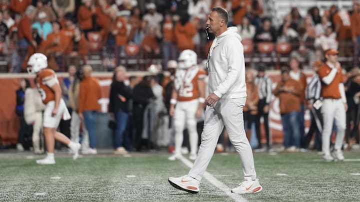 Texas Longhorns head coach Steve Sarkisian before the game against the Texas A&M Aggies at Darrell K Royal-Texas Memorial Stadium. 