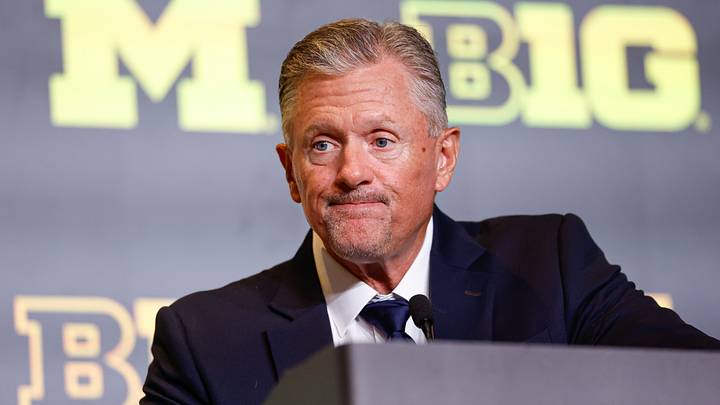 Jul 30, 2026; Chicago, IL, USA; Michigan Football head coach Kyle Whittingham speaks during Big Ten Media Days at Hilton Chicago. Mandatory Credit: Kamil Krzaczynski-Imagn Images