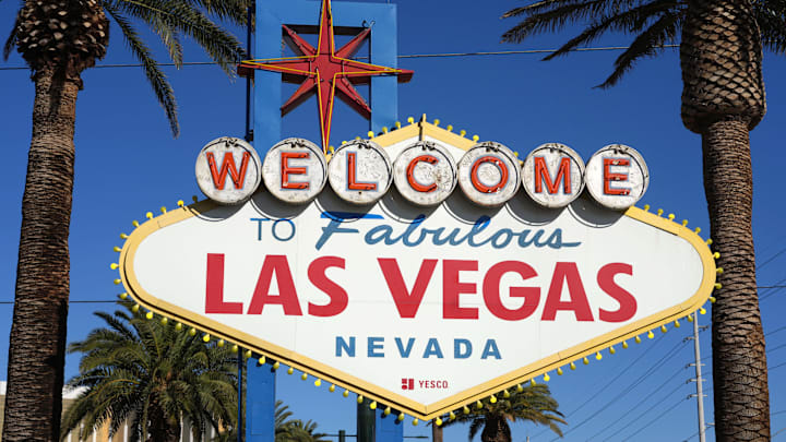 Nov 26, 2023; Paradise, Nevada, USA; The Welcome to Fabulous Las Vegas sign on the Las Vegas strip. Mandatory Credit: Kirby Lee-Imagn Images