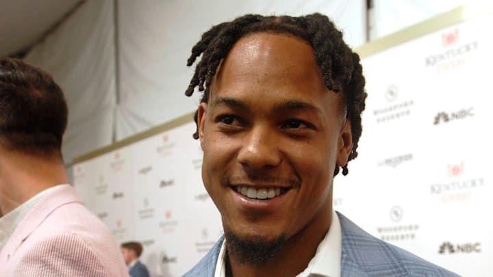 New York Giants football player Wan'Dale Robinson on the Kentucky Derby red carpet. May 03, 2025