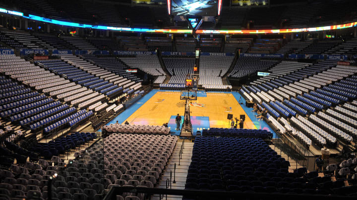 May 16, 2012; Oklahoma City, OK, USA; A general view of shirts in the stands before game two of the May 16, 2012; Oklahoma City, OK, USA; A general view of shirts in the stands before game two of the