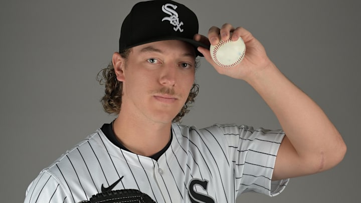 Chicago White Sox relief pitcher Hagen Smith (82) poses for a photo on media day at the team’s spring training facility in Glendale, AZ.  