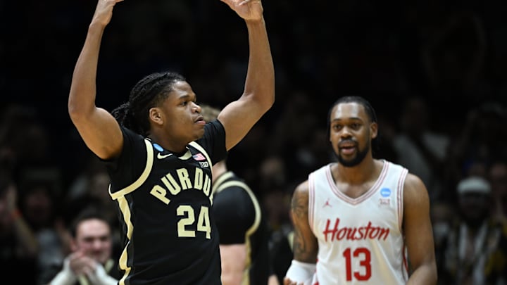 Purdue Boilermakers guard Gicarri Harris (24) reacts 
