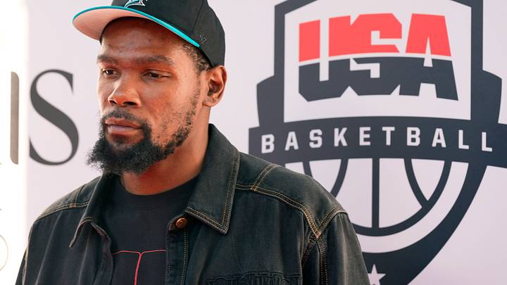 Aug 5, 2024; Paris, FRANCE; United States guard Kevin Durant poses for a photograph during the Paris 2024 Olympic Summer Games at Team USA House. Mandatory Credit: John David Mercer-USA TODAY Sports Aug 5, 2024; Paris, FRANCE; United States guard Kevin Durant poses for a photograph during the Paris 2024 Olympic Summer Games at Team USA House. Mandatory Credit: John David Mercer-USA TODAY Sports