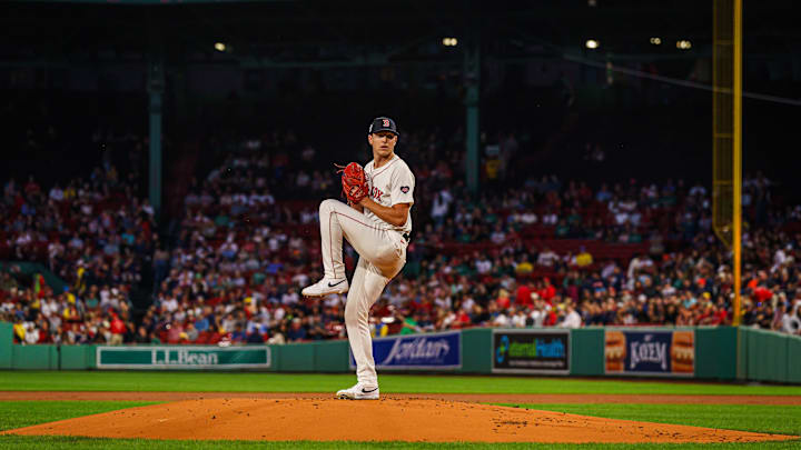 Sep 11, 2024; Boston, Massachusetts, USA; Boston Red Sox starting pitcher Nick Pivetta (37) throws a pitch against the Baltimore Orioles in the first inning at Fenway Park. Mandatory Credit: David Butler II-Imagn Images