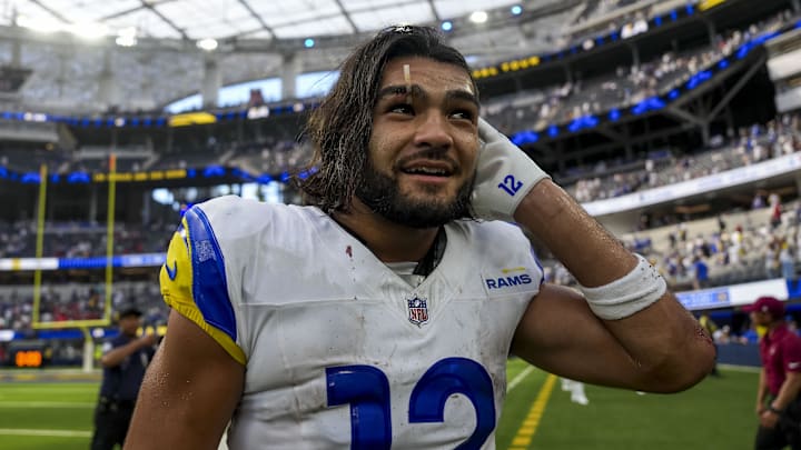 Sep 7, 2025; Inglewood, California, USA; Los Angeles Rams wide receiver Puka Nacua (12) after winning the game against Houston Texans at SoFi Stadium. Mandatory Credit: Kirby Lee-Imagn Images Sep 7, 2025; Inglewood, California, USA; Los Angeles Rams wide receiver Puka Nacua (12) after winning the game against Houston Texans at SoFi Stadium. Mandatory Credit: Kirby Lee-Imagn Images