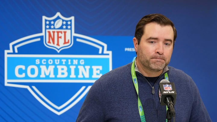Feb 25, 2025; Indianapolis, IN, USA; Tennessee Titans coach Brian Callahan speaks during the NFL Scouting Combine at the Indiana Convention Center. Mandatory Credit: Kirby Lee-Imagn Images Feb 25, 2025; Indianapolis, IN, USA; Tennessee Titans coach Brian Callahan speaks during the NFL Scouting Combine at the Indiana Convention Center. Mandatory Credit: Kirby Lee-Imagn Images