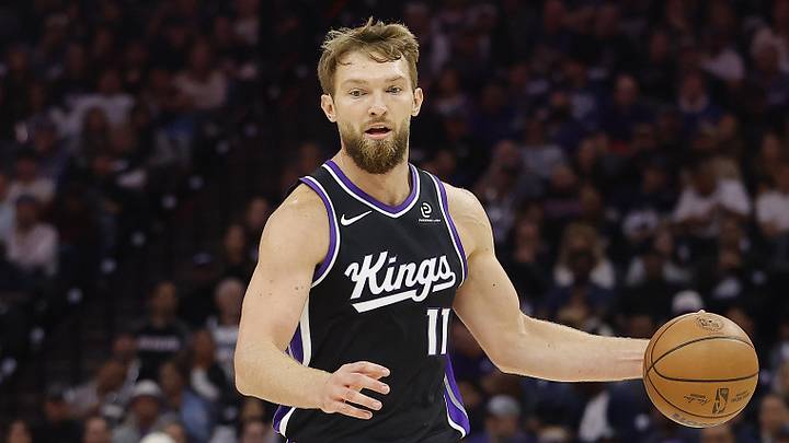 Oct 24, 2025; Sacramento, California, USA; Sacramento Kings center Domantas Sabonis (11) controls the ball against the Utah Jazz during the first quarter at Golden 1 Center. Mandatory Credit: Kelley L Cox-Imagn Images