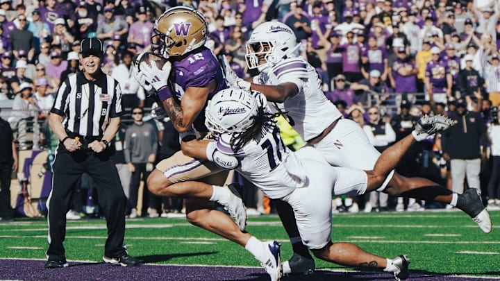 Denzel Boston scores against Northwestern, one of his 9 TD catches this season. Denzel Boston scores against Northwestern, one of his 9 TD catches this season.