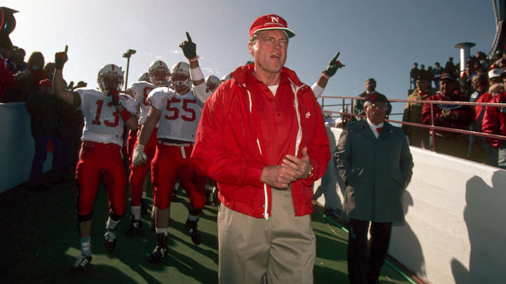 Nov 1992; Norman, OK, USA; FILE PHOTO; Nebraska Cornhuskers head coach Tom Osborne prior to the game against the Oklahoma Sooners at Owen Field. Nov 1992; Norman, OK, USA; FILE PHOTO; Nebraska Cornhuskers head coach Tom Osborne prior to the game against the Oklahoma Sooners at Owen Field.