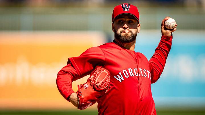 Left-handed pitcher Patrick Sandoval makes his first rehab start with Triple-A Worcester on April 8, 2026, after undergoing surgery on his left elbow in 2024.