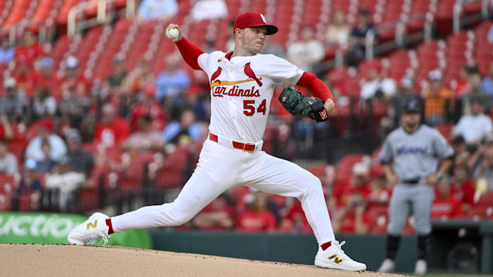Jul 29, 2025; St. Louis, Missouri, USA; St. Louis Cardinals starting pitcher Sonny Gray (54) pitches against the Miami Marlins during the first inning at Busch Stadium. Mandatory Credit: Jeff Curry-Imagn Images Jul 29, 2025; St. Louis, Missouri, USA; St. Louis Cardinals starting pitcher Sonny Gray (54) pitches against the Miami Marlins during the first inning at Busch Stadium. Mandatory Credit: Jeff Curry-Imagn Images