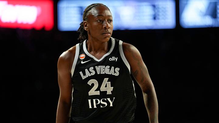 Jun 21, 2026; Las Vegas, Nevada, USA; Las Vegas Aces guard Jewell Loyd (24) during the first quarter of a WNBA basketball game against the Golden State Valkyries at Michelob Ultra Arena. Mandatory Credit: Lucas Peltier-Imagn Images Jun 21, 2026; Las Vegas, Nevada, USA; Las Vegas Aces guard Jewell Loyd (24) during the first quarter of a WNBA basketball game against the Golden State Valkyries at Michelob Ultra Arena. Mandatory Credit: Lucas Peltier-Imagn Images