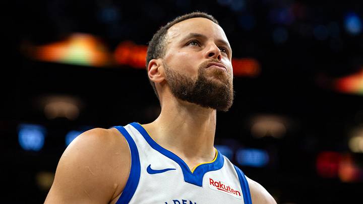 Apr 17, 2026; Phoenix, Arizona, USA; Golden State Warriors guard Stephen Curry (30) reacts after losing to the Phoenix Suns during the play-in rounds of the 2026 NBA Playoffs at Mortgage Matchup Center. Mandatory Credit: Mark J. Rebilas-Imagn Images